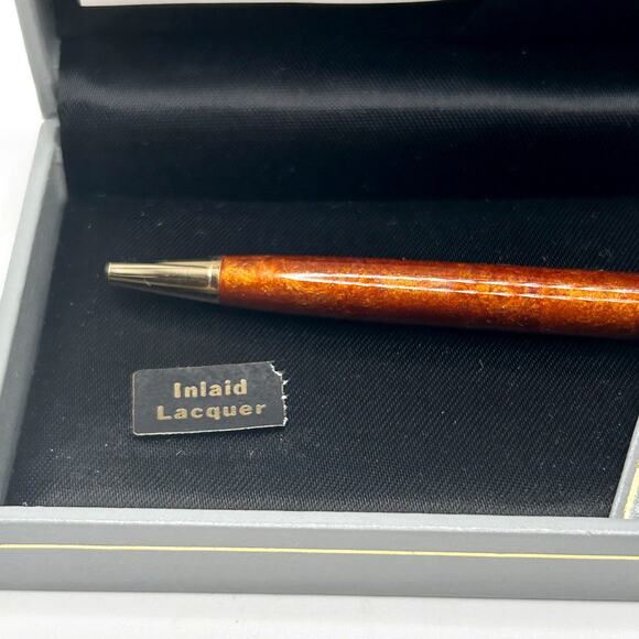Vintage COLIBRI Brown Tan Lacquer w/ Gold Trim Ballpoint Pen and case - Picture 3 of 6